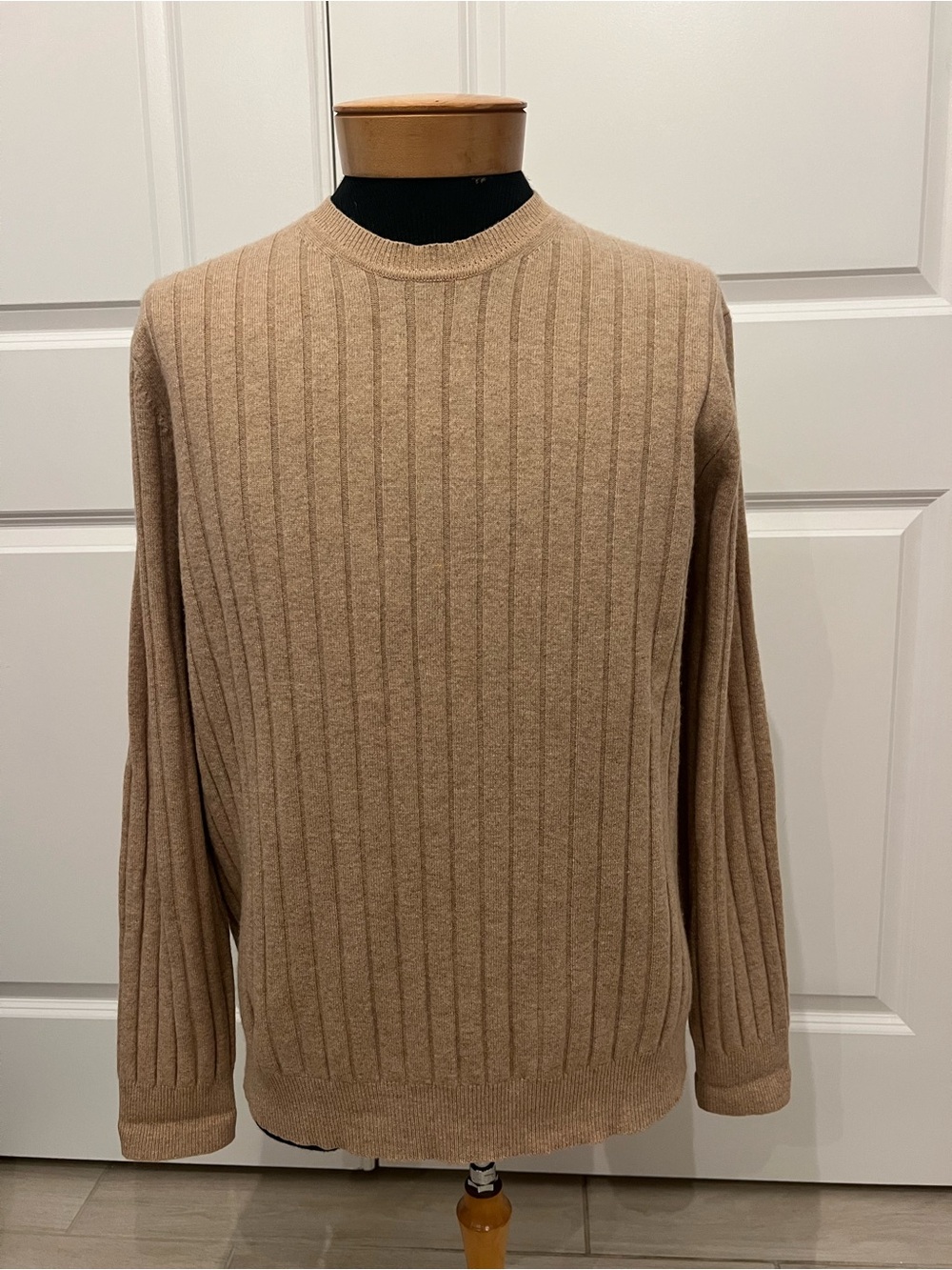 Bobby Jones Men’s 100% Cashmere Ribbed Crewneck Sweater Beige Tan Size L